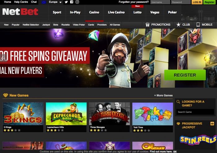 NetBet casino accueil